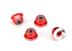 Traxxas Nuts, Aluminum, Flanged, Serrated (4mm) (red-anodized) (4) (1747A) TRAXXAS