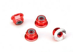 Traxxas Nuts, Aluminum, Flanged, Serrated (4mm) (red-anodized) (4) (1747A) TRAXXAS