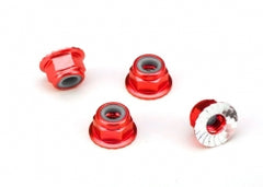 Traxxas Nuts, Aluminum, Flanged, Serrated (4mm) (red-anodized) (4) (1747A)