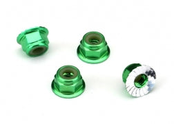 Traxxas Nuts, Aluminum, Flanged, Serrated (4mm) (green-anodized) (4) (1747G) TRAXXAS