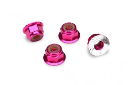 Traxxas Nuts, Aluminum, Flanged, Serrated (4mm) (pink-anodized) (4) (1747P)