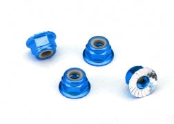 Traxxas Nuts, Aluminum, Flanged, Serrated (4mm) (blue-anodized) (4) (1747R)