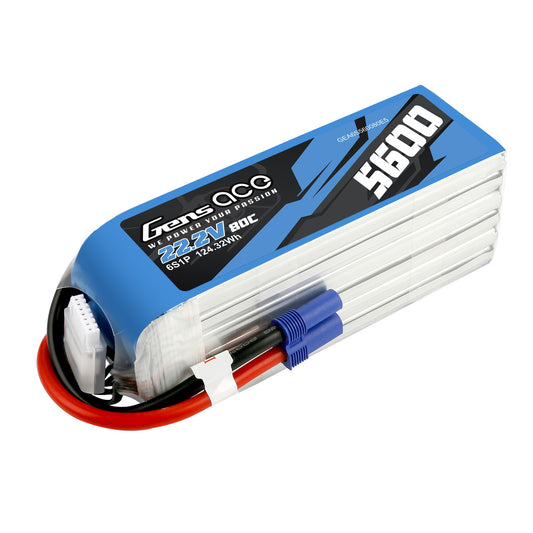Gens Ace 5600mAh 22.2V 80C 6SLipo Battery Pack With EC5 Plug (GEA6S560080E5)
