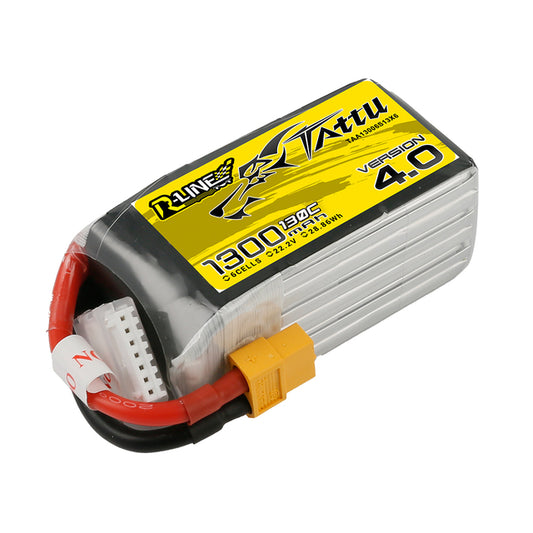 Tattu R-Line Version 4.0 1300mAh 22.2V 130C 6S1P Lipo Battery Pack with XT60 Plug