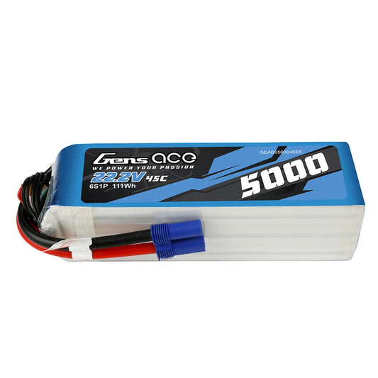 Gens Ace 5000mAh 6S1P 45C 22.2V LiPo Battery Pack with EC5 Plug (GEA6S500045E5)
