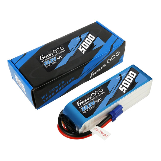 Gens Ace 5000mAh 6S1P 45C 22.2V LiPo Battery Pack with EC5 Plug (GEA6S500045E5)