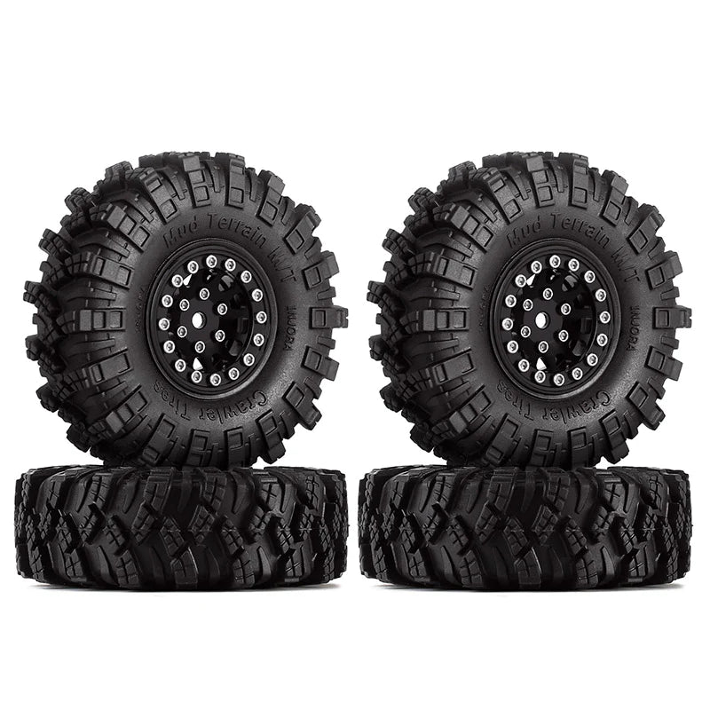 INJORA 1.0" 62*20.5mm Wheel Rims Mud Terrain Tires Set for 1/24 RC Crawlers (4) (W1049-T1007) INJORA