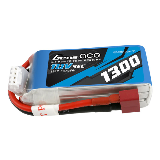 Gens Ace 3S1P 45C 1300mAh 11.1V 45C Lipo Battery Pack with Deans Plug