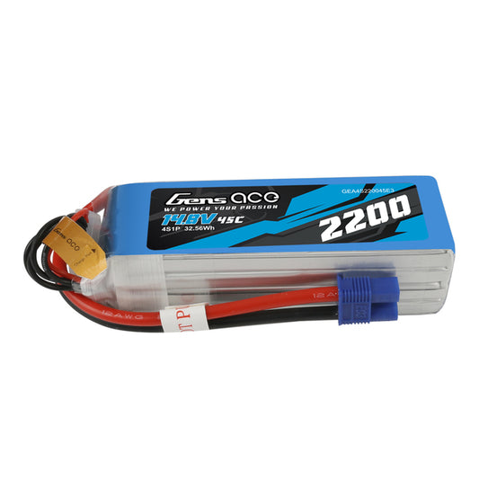 Gens ace 2200mAh 45C 14.8V 4S1P Lipo Battery Pack with EC3 Plug