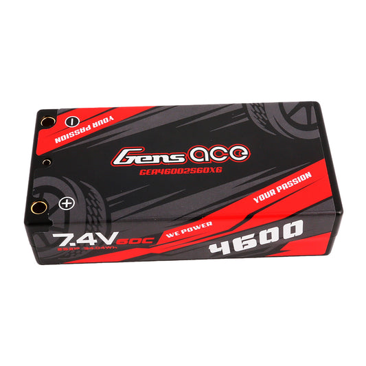 Gens Ace 4600mAh 7.4V 60C 2S2P HardCase Lipo Battery Shorty Pack  With 4.0mm Bullet To XT60 Plug (GEA46002S60X6)