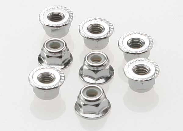 Traxxas Nuts, 4mm Flanged Nylon Locking (steel, serrated) (8) (3647)