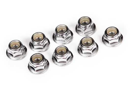 Traxxas Nuts, 4mm flanged nylon locking (steel, serrated) (8) (3647)