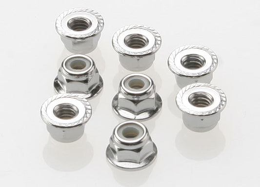 Traxxas Nuts, 4mm Flanged Nylon Locking (steel, serrated) (8) (3647)