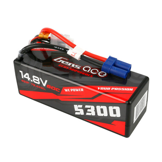 Gens Ace 5300mAh 14.8V 60C 4S1P HardCase Lipo Battery14# With EC5 Plug (GEA53004S60E5)