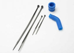 Traxxas Pipe coupler, Molded (blue)/ Exhaust Deflector (rubber, blue)/ cable ties, long (2)/ cable ties, short (2) (5245)