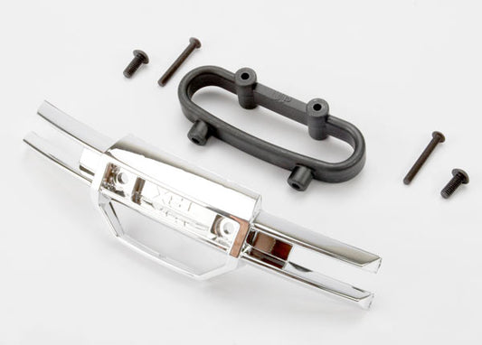 Traxxas Bumper, front (chrome)/ bumper mount, front/ 4x10mm BCS (2)/ 3x25mm BCS (2) (5335A)