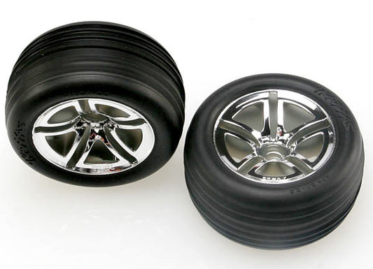 Traxxas Tires & wheels, assembled, glued (2.8") (Twin-Spoke wheels, Alias® ribbed tires, foam inserts) (nitro front) (2) (5574R)
