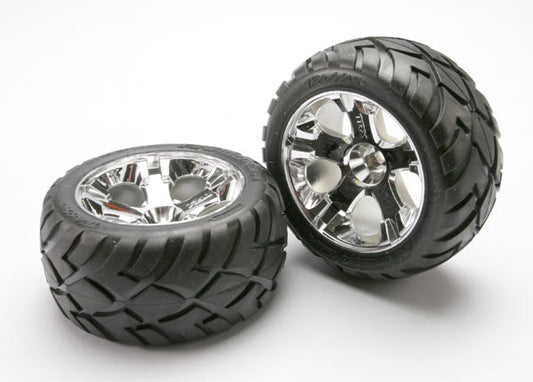 Traxxas Tires & wheels, assembled, glued (All-Star chrome wheels, Anaconda® tires, foam inserts) (nitro front) (1 left, 1 right) (5577R)