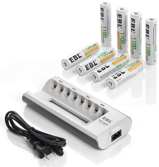 EBL AAA Rechargeable Batteries Precharged 8 Pieces 1.2V 1100mAh AAA Batteries with Battery Charger for AA AAA Batteries
