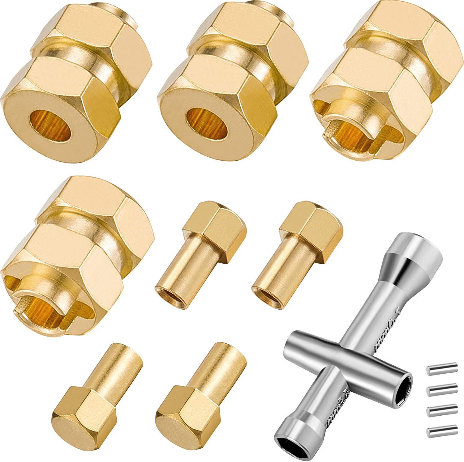 SCX24 4 Pieces 7mm Brass Extended Hex Wheel Hubs RC Wheel Spacers Brass Weight Hex Hub Extended Kit Amazon