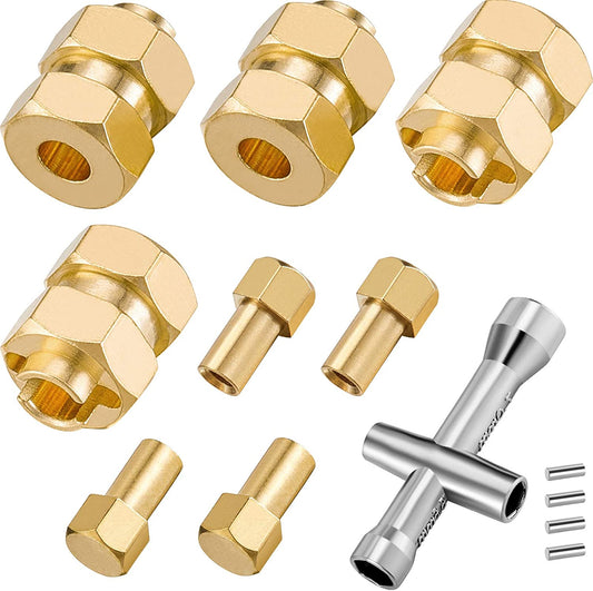 SCX24 4 Pieces 7mm Brass Extended Hex Wheel Hubs RC Wheel Spacers Brass Weight Hex Hub Extended Kit Amazon
