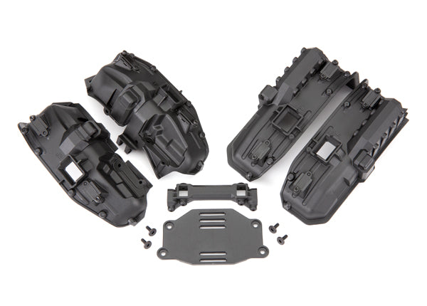 Traxxas Fenders, inner (narrow), front & rear (for clipless body mounting) (2 each)/ rock light covers (8)/ battery plate/ body mount/ 3x8 flat-head screws (4)/ 2.5x6 CS (10) (8080X)
