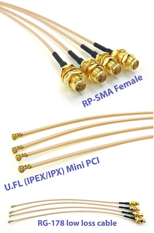 Mini PCI to RP-SMA Female Pigtail Antenna RG-178 Low Loss Cable (7 inches (17.8 cm))