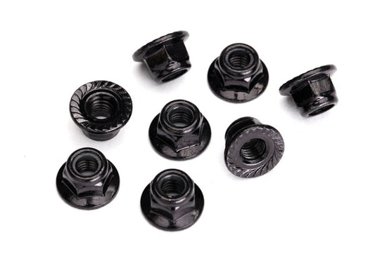 Traxxas Nuts, 5mm Flanged Nylon Locking (steel, black serrated) (8) (8447)