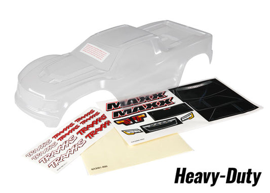 Traxxas Body, Maxx®, heavy duty (clear, requires painting)/ window masks/ decal sheet (8914)