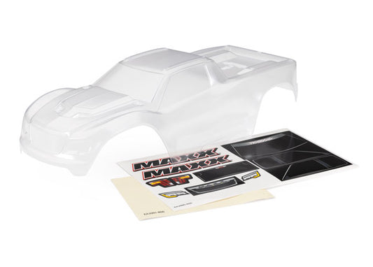 Traxxas Body, Maxx® (clear, requires painting)/ window masks/ decal sheet (fits Maxx® with extended chassis (352mm wheelbase) (8918)