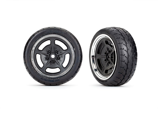Traxxas Tires and wheels, assembled, glued (black with chrome wheels, 2.1" Response tires) (front) (2) (9372) TRAXXAS