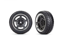 Traxxas Tires and wheels, assembled, glued (black with chrome wheels, 2.1" Response tires) (front) (2) (9372) TRAXXAS