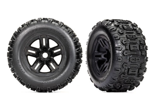 Traxxas Tires and wheels, assembled, glued (3.8" black wheels, Sledgehammer® tires, foam inserts) (2) (9672)