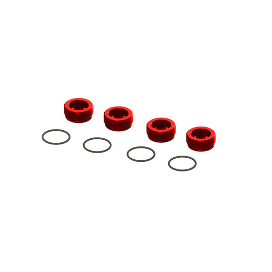Arrma Aluminum Front Hub Nut Red (4) with O-Rings (ARA320467)
