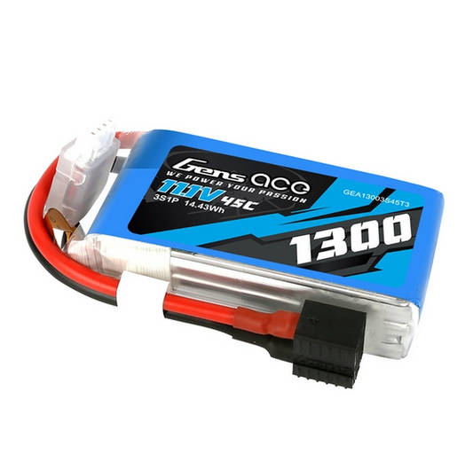 Gens ace 11.1V 45C 3S 1300mAh Lipo Battery Pack with EC3 and Deans Adapter
