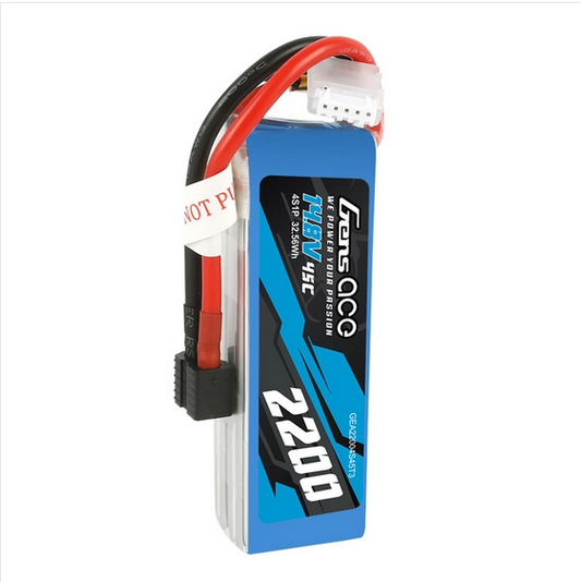 Gens ace 2200mAh 45C 14.8V 4S1P Lipo Battery Pack with EC3 and Deans Adapter
