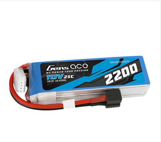 Gens ace 2200mAh 11.1V 3S1P 25C Lipo Battery Pack with EC3, Deans and XT60 adapter for RC Plane