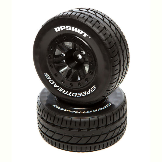 Duratrax SpeedTreads Upshot SC Tire Front Black Mounted (2): Traxxas Slash (DRXC2934)