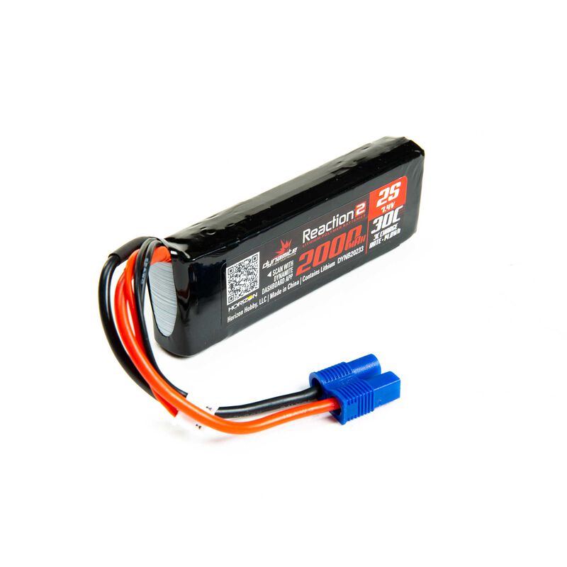 Dynamite 7.4V 2000mAh 2S 30C Reaction 2.0 LiPo Battery: EC3 (DYNB20233) Horizon Hobby