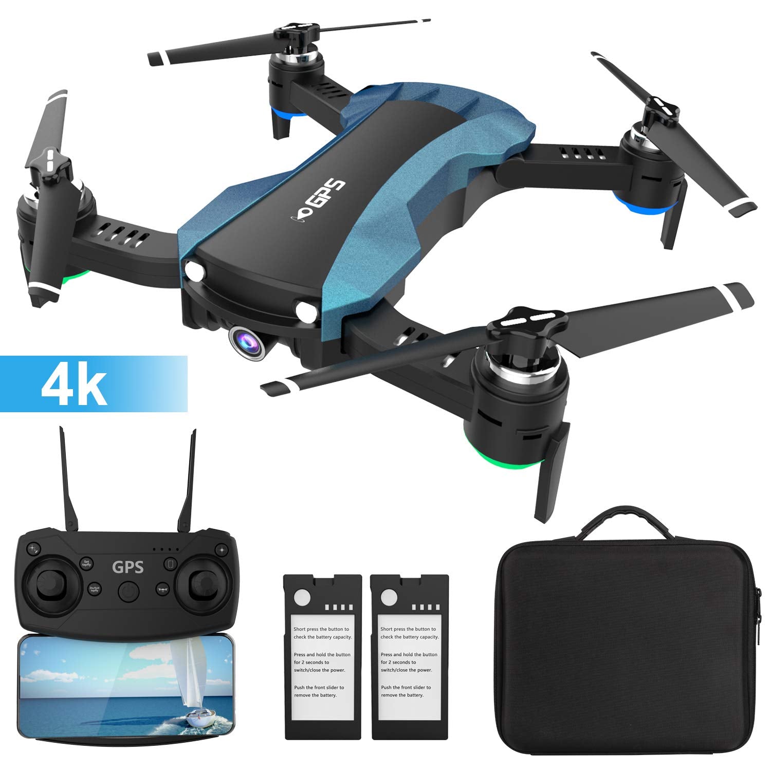 GPS Drone with 4K Camera 5G WiFi FPV RC Quadcopter (Blue)