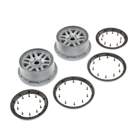LOSI 1/5 Front/Rear 4.75 Wheel and Beadlock Set, 24mm Hex, Grey (2): 5ive-T 2.0 (LOS45022)