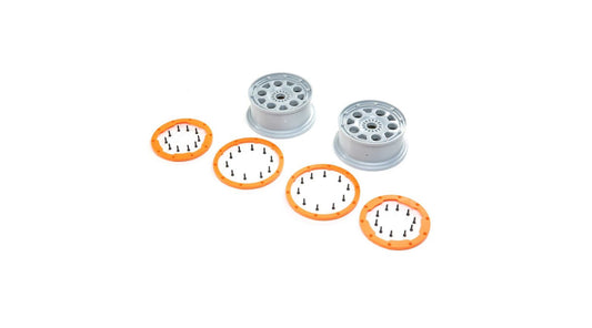 LOSI Beadlock Wheels, (2): DBXL-E 2.0 (Silver/Orange) (LOS45032)