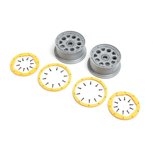 Losi Wheels, Silver, Yellow Beadlock (2) DBXL 2.0 (LOS45036)
