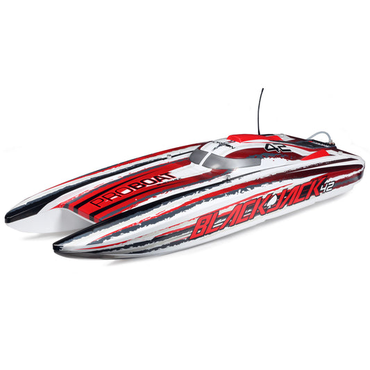 ProBoat Blackjack 42" 8S Brushless Catamaran RTR: (White/Red) (PRB08043T2)