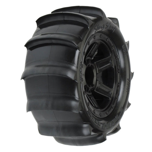 Pro-Line 1/16 Sling Shot 2.2 Sand Tires Mounted Black Desperado Wheels: 1/16 E-Revo (PRO1010110)