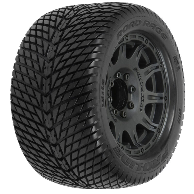 Pro-Line 1/8 Road Rage F/R 3.8" MT Tires Mounted 17mm Blk Raid (2) Item (PRO117710) Horizon Hobby