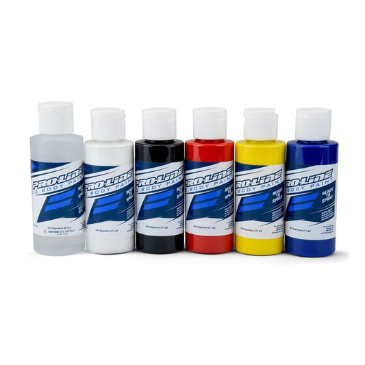 Pro-Line RC Paint Primary Color Set, Reducer/White/Black/Red/Yellow/Blue (PRO632300)