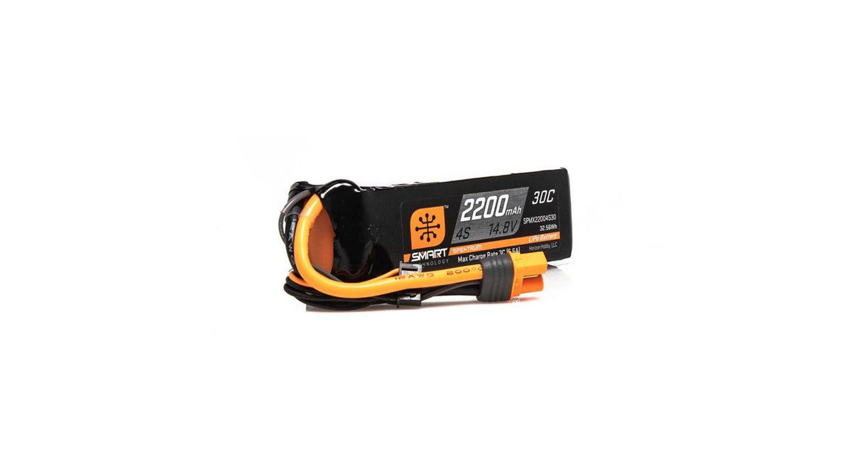 Spektrum 14.8V 2200mAh 4S 30C Smart LiPo Battery, IC3 (SPMX22004S30)