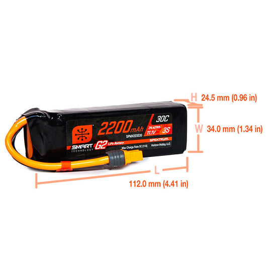 Spektrum 11.1V 2200mAh 3S 30C Smart LiPo G2: IC3 (SPMX223S30)