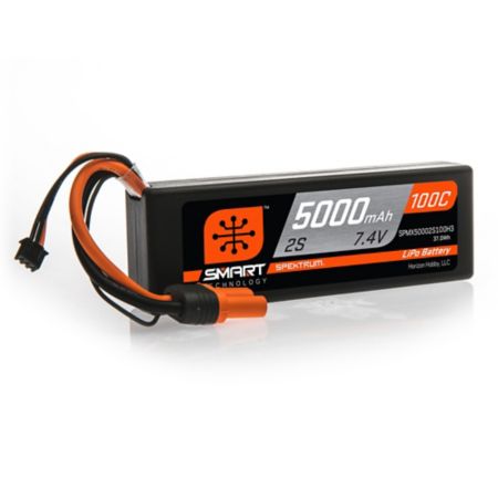 Spektrum 7.4V 5000mAh 2S 100C Smart Hardcase LiPo Battery: IC3 (SPMX50002S100H3)
